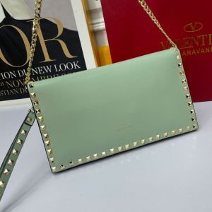 Valentino Garavani Large Rockstud Wristlet Clutch with Chain In Calfskin Mint Green