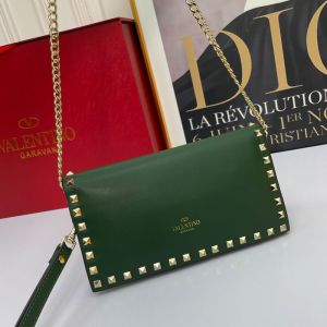 Valentino Garavani Small Rockstud Wristlet Clutch with Chain In Calfskin Green