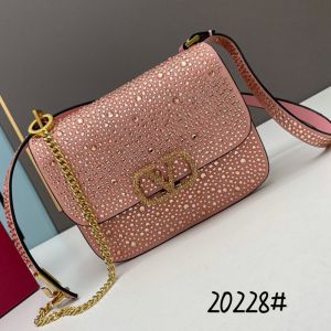 Valentino Small Vsling Crossbody Bag with Sparkling Crystals In Suede Cherry