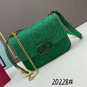 Valentino Small Vsling Crossbody Bag with Sparkling Crystals In Suede Green