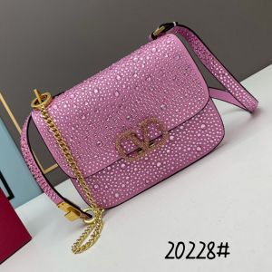 Valentino Small Vsling Crossbody Bag with Sparkling Crystals In Suede Pink