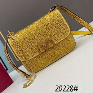 Valentino Small Vsling Crossbody Bag with Sparkling Crystals In Suede Yellow