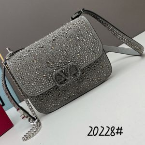 Valentino Small Vsling Crossbody Bag with Sparkling Studs In Suede Grey