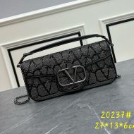 Valentino Large Loco Shoulder Bag with Jewel Embroidery In Toile Iconographe Fabric Black/White