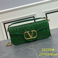 Valentino Large Loco Shoulder Bag with Jewel Embroidery In Toile Iconographe Fabric Green