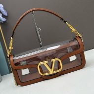 Valentino Large Loco Shoulder Bag In PVC And Calfskin Brown