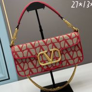 Valentino Large Loco Shoulder Bag In Toile Iconographe Fabric Red