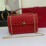 Valentino Garavani Large Rockstud Spike Chain Bag In Lambskin Red/Gold