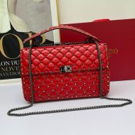 Valentino Garavani Large Rockstud Spike Chain Bag In Lambskin Red/Silver