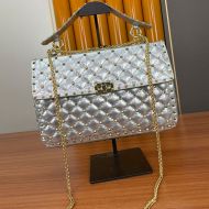 Valentino Garavani Large Rockstud Spike Chain Bag In Lambskin Silver