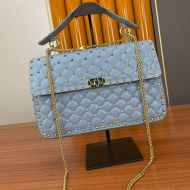 Valentino Garavani Large Rockstud Spike Chain Bag In Lambskin Sky Blue