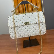 Valentino Garavani Large Rockstud Spike Chain Bag In Lambskin White