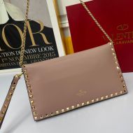 Valentino Garavani Large Rockstud Wristlet Clutch with Chain In Calfskin Pink