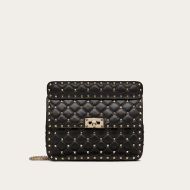 Valentino Garavani Medium Rockstud Spike Chain Bag In Lambskin Black/Gold