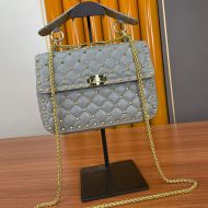 Valentino Garavani Medium Rockstud Spike Chain Bag In Lambskin Grey