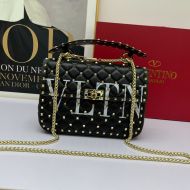 Valentino Garavani Medium Rockstud Spike Chain Bag In VLTN Lambskin Black