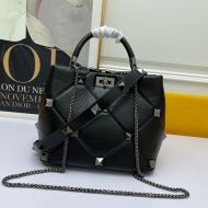 Valentino Garavani Meidum Roman Stud Handbag In Nappa Lambskin Black