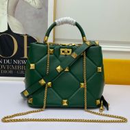 Valentino Garavani Meidum Roman Stud Handbag In Nappa Lambskin Green