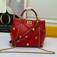 Valentino Garavani Meidum Roman Stud Handbag In Nappa Lambskin Red