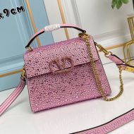 Valentino Mini Vsling Handbag with Sparkling Crystals In Calfskin Pink