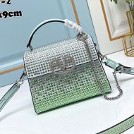 Valentino Mini Vsling Handbag with Sparkling Crystals In Calfskin Sky Blue/Green