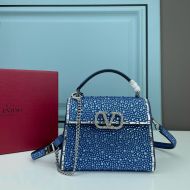 Valentino Garavani Mini Vsling Handbag with Jewel Embroidery In Calfskin Navy Blue