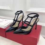 Valentino Rockstud Ankle Strap Pumps Women Patent Leather Black