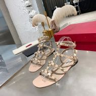 Valentino Garavani Rockstud Flat Sandals with Ankle Strap Women Calfskin Khaki