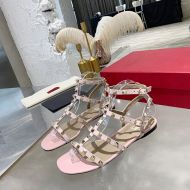 Valentino Garavani Rockstud Flat Sandals with Ankle Strap Women Calfskin Pink