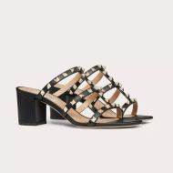 Valentino Garavani Rockstud Thick-Heeled Slides Women Calfskin Black/Gold