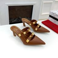 Valentino Garavani Roman Stud Heeled Mules with Straps Women Calfskin Brown