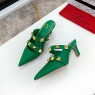 Valentino Garavani Roman Stud Heeled Mules with Straps Women Calfskin Green