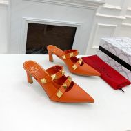 Valentino Garavani Roman Stud Heeled Mules with Straps Women Calfskin Orange 