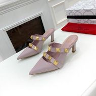 Valentino Garavani Roman Stud Heeled Mules with Straps Women Calfskin Purple