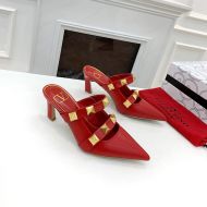 Valentino Garavani Roman Stud Heeled Mules with Straps Women Calfskin Red