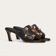 Valentino Garavani Roman Stud Heeled Slides Women Nappa Leather Black