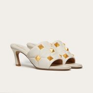 Valentino Garavani Roman Stud Heeled Slides Women Nappa Leather White