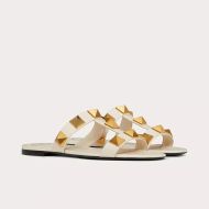 Valentino Garavani Roman Stud Slides Women Calfskin White