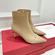 Valentino Garavani Roman Stud Cow Leather Ankle Boots Women Apricot