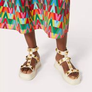 Valentino Garavani Roman Stud Platform Sandals with Ankle Strap Women Calfskin White