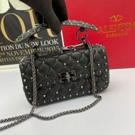 Valentino Garavani Small Rockstud Spike Chain Bag In Lambskin Black/Silver