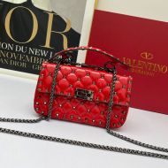 Valentino Garavani Small Rockstud Spike Chain Bag In Lambskin Red/Silver