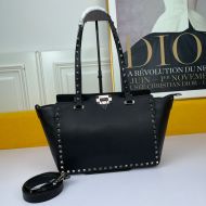 Valentino Garavani Small Rockstud Tote In Grainy Calfskin Black