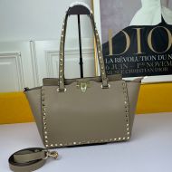 Valentino Garavani Small Rockstud Tote In Grainy Calfskin Khaki