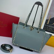 Valentino Garavani Small Rockstud Tote In Grainy Calfskin Sky Blue