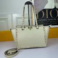 Valentino Garavani Small Rockstud Tote In Grainy Calfskin White