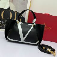 Valentino Garavani Small VLogo Escape Tote In Calfskin Black/White