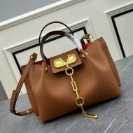 Valentino Small VLogo Escape Tote In Grained Calfskin Brown