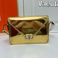 Valentino Small VLogo Flap Shoulder Bag In Calfskin Gold