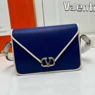 Valentino Small VLogo Flap Shoulder Bag In Calfskin Navy Blue